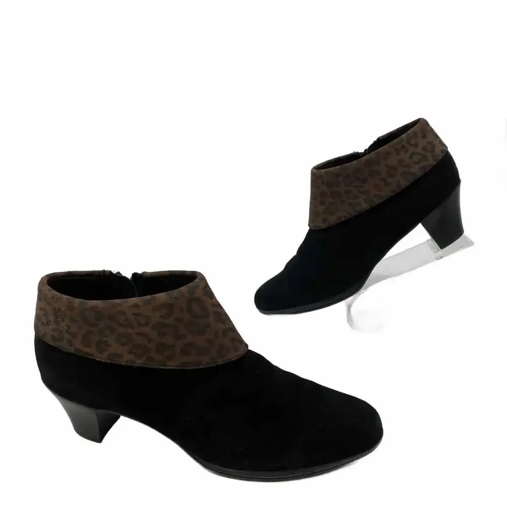 Munro Black Animal Print Faux Suede Booties | Women’s Size 10